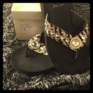 Zebra calf hair and leather yellow box flip flops